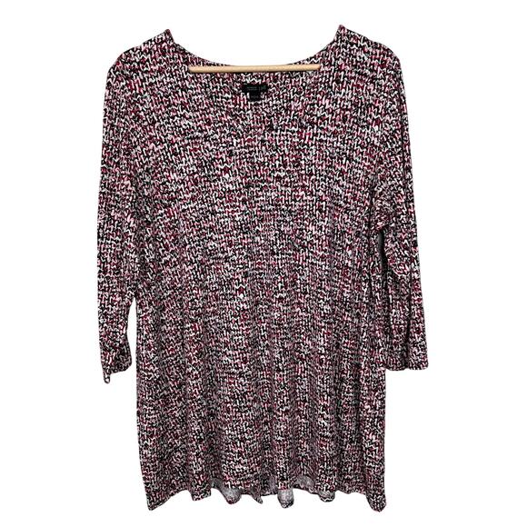 J. Jill Wearever Collection Large Stretch Jersey 3/4 Sleeve V-Neck Top Red Print - Picture 1 of 8